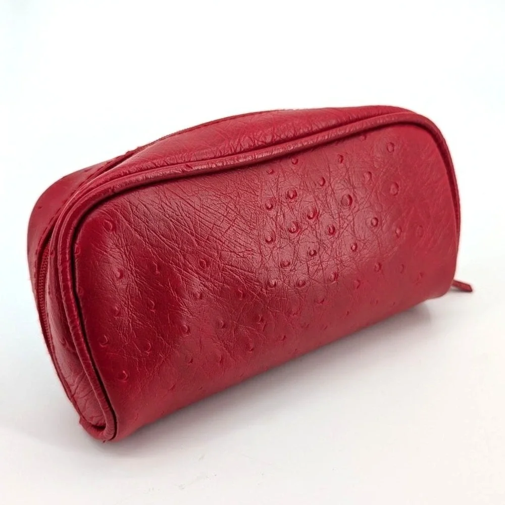 Parfums Amarige de Givenchy Red Ostrich‎ Embossed Faux Leather Cosmetic Bag
